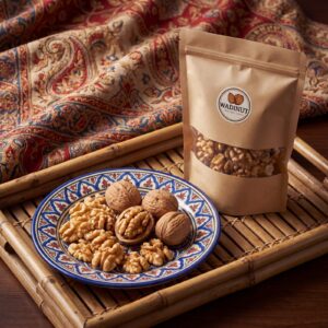 Kashmiri walnut kernels in a bowl showing light amber colour